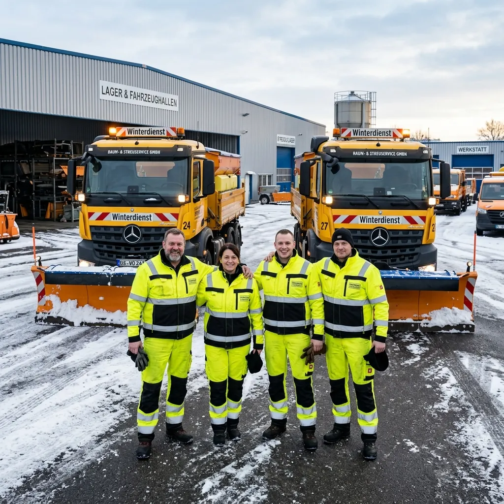 Frankfurter Winterdienst Team mit Räumfahrzeugen
